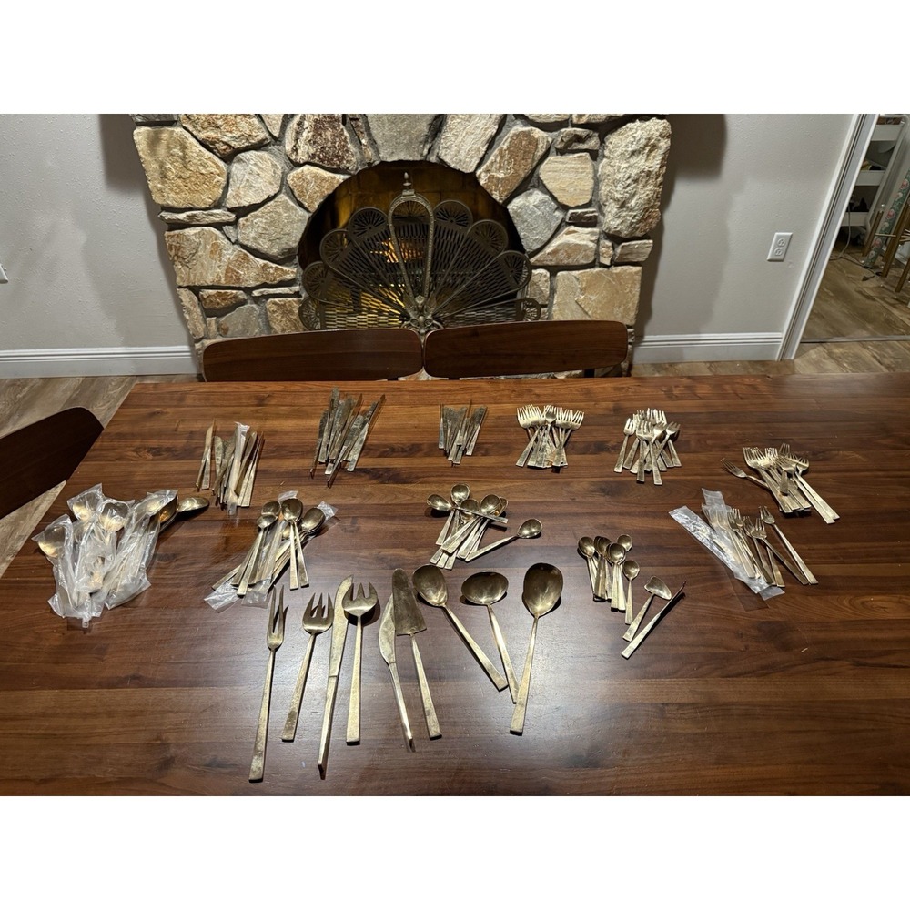 Vintage European‎ MCM Brass Flatware Set Over 140 Pc Bernadotte Style